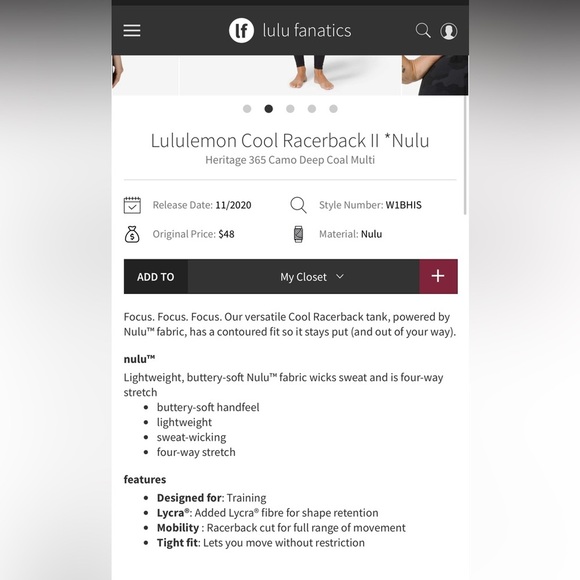 Lululemon Cool Racerback II *Nulu Heritage 365 Camo Deep Coal Multi - Picture 8 of 8